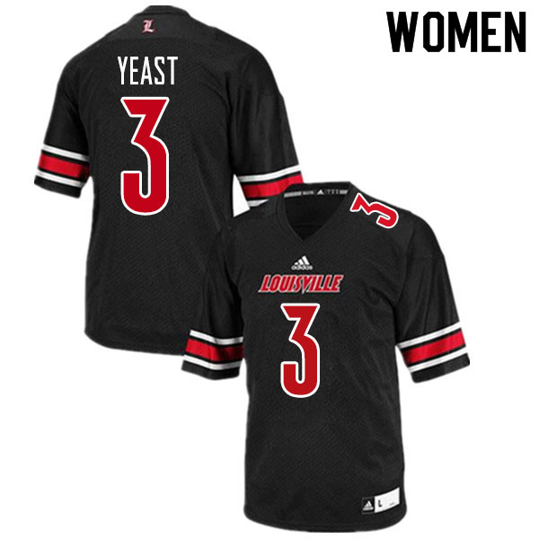 Women #3 Russ Yeast Louisville Cardinals College Football Jerseys Sale-Black